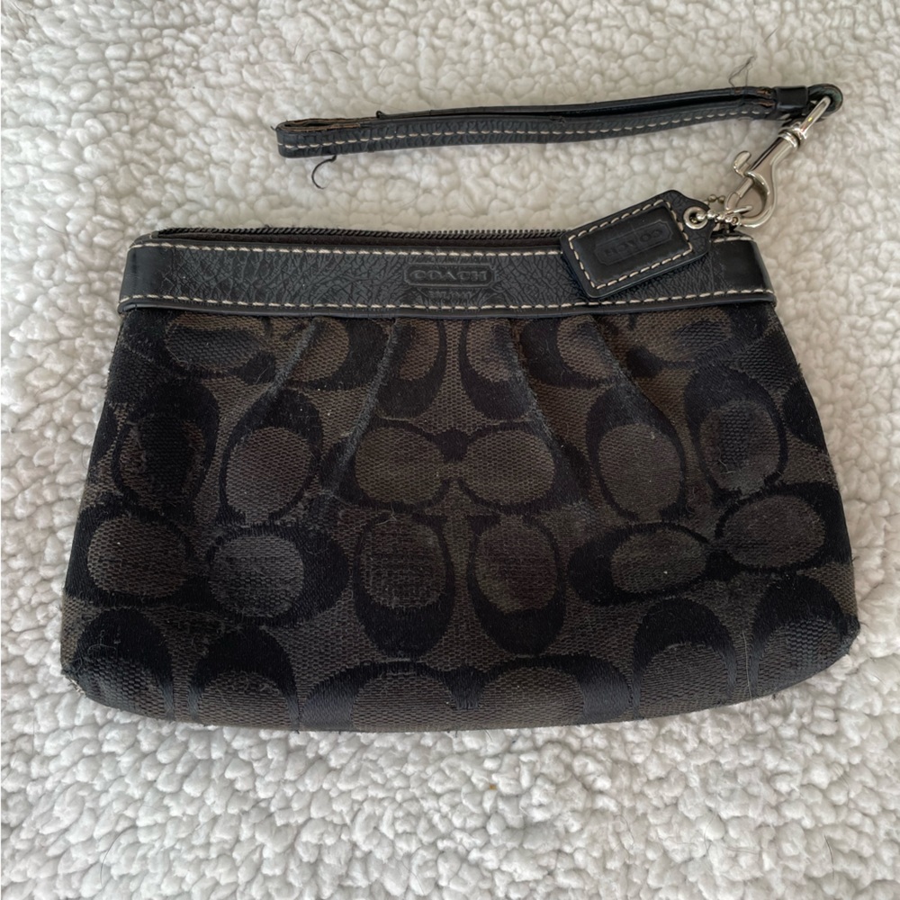 Coach Black on Black Signature Logo Wristlet.